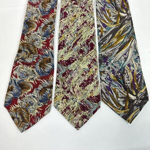 Christian Dior‎ Monsieur Mens Tie Lot 3 pcs 100% Silk Multicolor Abstract EUC